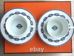 HERMES Porcelain Cup Saucer Chaine d'ancre Blue Tableware 2 set Ornament New