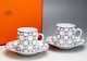 Hermes Porcelain Espresso Cup Saucer 2 Set Fil D'argent Tableware Auth Pottery