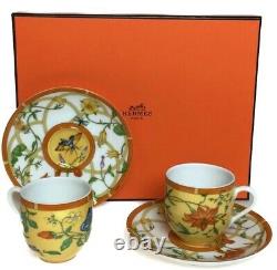 HERMES Porcelain Siesta Cup Saucer Tableware 2 set Yellow Floral Botanical New