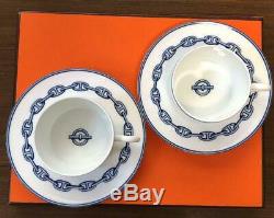 HERMES Porcelain Tea Cup Saucer Chaine d'ancre Blue Dinnerware set Ornament New