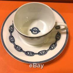 HERMES Porcelain Tea Cup Saucer Chaine d'ancre Blue Dinnerware set Ornament New