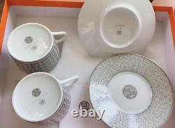 HERMES Porcelain Tea Cup Saucer Mosaique Au 24 Platinum Tableware set Gift