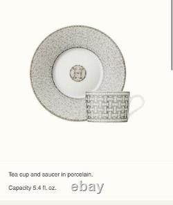 HERMES Porcelain Tea Cup Saucer Mosaique Au 24 Platinum Tableware set Gift