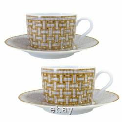 HERMES Porcelain Tea Cup Saucer Mosaique Van Cattle Gold Tableware Ornament New
