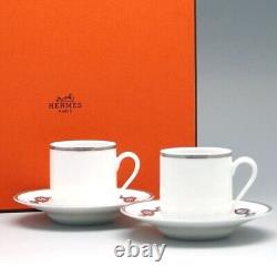 HERMES Porcelain Tea Cup Saucer Tableware Chaine d'ancre platinum Auth Pottery