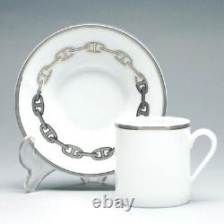 HERMES Porcelain Tea Cup Saucer Tableware Chaine d'ancre platinum Auth Pottery