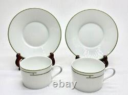 HERMES Rhythm Cup & Saucer Set Fine Porcelain Gold Trim White Pattern with Box