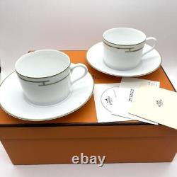 HERMES Rhythm Green Tea Cup Saucer Set Pair Black Porcelain 7