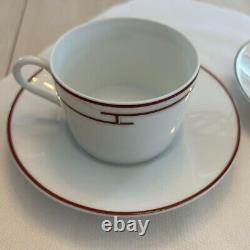 HERMES Rythme Pair Set Morning Coffee Tea Cup & Saucer Porcelain Whirte Box New