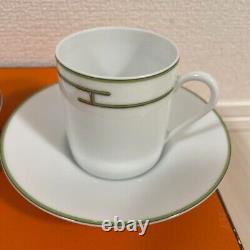 HERMES Tea Cup & Saucer 2 Sets Red & Green Porcelain Tableware RHYTHM Demitasse