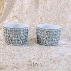HERMES Tea Cup Saucer Mosaique Au 24 Platinum 2 Sets Porcelain Tableware withBox