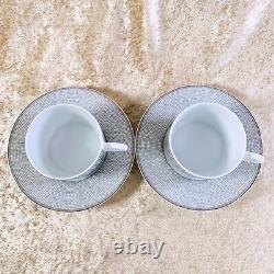 HERMES Tea Cup Saucer Mosaique Au 24 Platinum 2 Sets Porcelain Tableware withBox