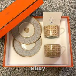 HERMES Tea Cup Saucer Mosaique Au 24 Tableware set Gold Ornament Porcelain New