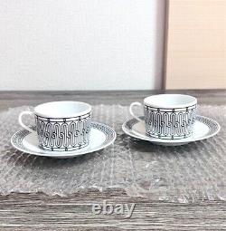 HERMES Tea Cup & Saucer Porcelain H Deco Pair Set Ash Deco Made in France