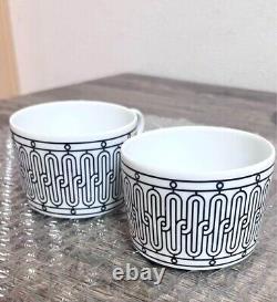 HERMES Tea Cup & Saucer Porcelain H Deco Pair Set Ash Deco Made in France