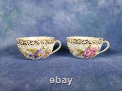 Hand Painted Dresden Teacups and Saucers, Set of 4