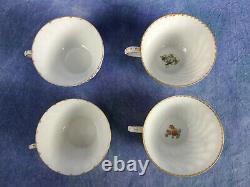 Hand Painted Dresden Teacups and Saucers, Set of 4