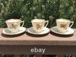 Hand Painted Horses Porcelain Demitasse Cup Saucer Set Equestrian Collectible