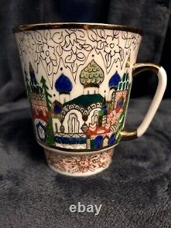 Hand Painted Porcelain Cup/Saucer Russian Architecture Rare Hand Signature