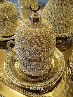 Handmade Copper Turkish Coffee Espresso Serving Set Swarovski Crystal Coated Cup