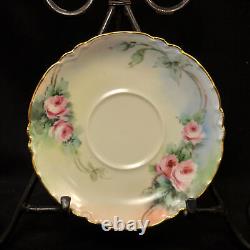 Haviland 3 Cups & 4 Saucers Artist B. Shook Pink Roses withGold Ranson Mold 1910
