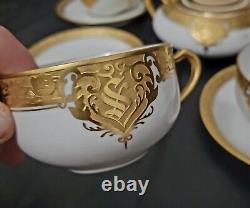 Haviland Limoges 16Pc Tea Cup And Saucer Set Monogram S Creamer Gold Encrusted
