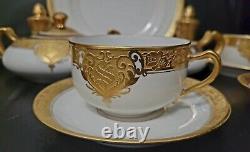 Haviland Limoges 16Pc Tea Cup And Saucer Set Monogram S Creamer Gold Encrusted