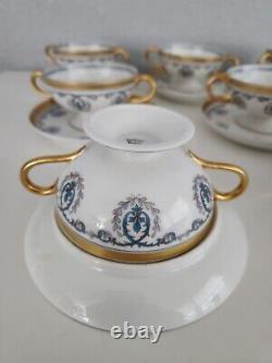 Haviland Limoges France Double Handle Porcelain Tea Cup & Saucer Set Lot Of 7