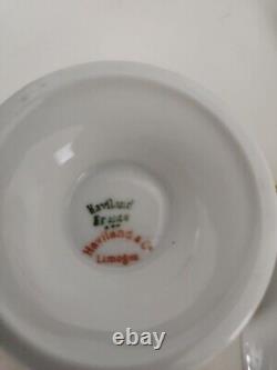 Haviland Limoges France Double Handle Porcelain Tea Cup & Saucer Set Lot Of 7