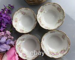 Haviland Limoges Pink Flowers Custard Cups/Ramekin & Saucers (6) Schlesinger 241
