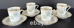 Haviland Limoges Schleiger 248a Chocolate Cups & Saucers Blue Flowers Set Of 4