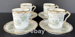 Haviland Limoges Schleiger 248a Chocolate Cups & Saucers Blue Flowers Set Of 4