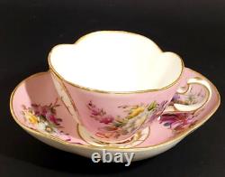 Helena Wolfsohn Dresden Hand Painted Pink Quatrefoil Armorial Crest Cup Saucer