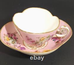 Helena Wolfsohn Dresden Hand Painted Pink Quatrefoil Armorial Crest Cup Saucer