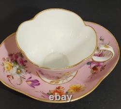 Helena Wolfsohn Dresden Hand Painted Pink Quatrefoil Armorial Crest Cup Saucer