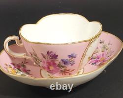 Helena Wolfsohn Dresden Hand Painted Pink Quatrefoil Armorial Crest Cup Saucer