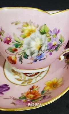 Helena Wolfsohn Dresden Hand Painted Pink Quatrefoil Armorial Crest Cup Saucer