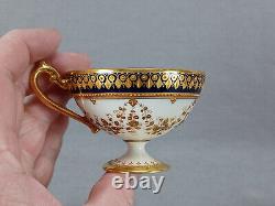 Helena Wolfsohn Dresden Raised Gold Roses Cobalt Pedestal Demitasse Cup & Saucer