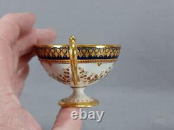 Helena Wolfsohn Dresden Raised Gold Roses Cobalt Pedestal Demitasse Cup & Saucer