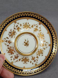 Helena Wolfsohn Dresden Raised Gold Roses Cobalt Pedestal Demitasse Cup & Saucer