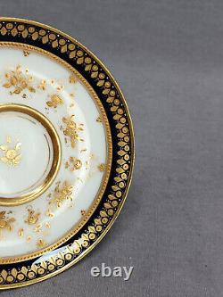 Helena Wolfsohn Dresden Raised Gold Roses Cobalt Pedestal Demitasse Cup & Saucer