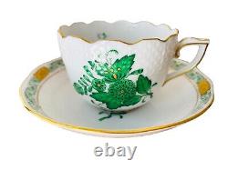 Herend Chinese Bouquet Green Demi Espresso Cup & Saucer 711 AV Never Used 2 Inch