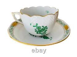 Herend Chinese Bouquet Green Demi Espresso Cup & Saucer 711 AV Never Used 2 Inch