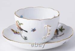 Herend Fine China Porcelain Rothschild Bird Pattern Tea Cup, Saucer Set of 8