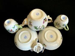 Herend Porcelain Handpainted Antique Queen Victoria Mocha Pot + Cups And Saucers