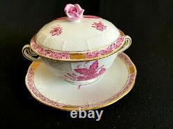 Herend Porcelain Handpainted Chinese Bouquet Raspberry Soup Cup And Saucer