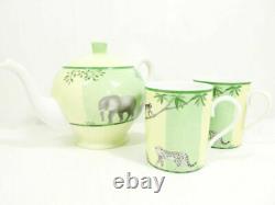 Hermes Africa Green Plate Dish Cup Saucer Tableware set Animal Porcelain Mint