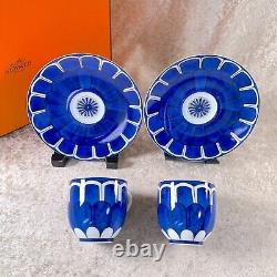 Hermes Bleus d'Ailleurs Demitasse Coffee Cup & Saucer Porcelain 2 Sets with Case