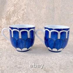 Hermes Bleus d'Ailleurs Demitasse Coffee Cup & Saucer Porcelain 2 Sets with Case