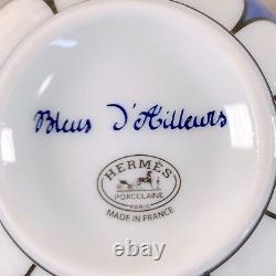 Hermes Bleus d'Ailleurs Demitasse Coffee Cup & Saucer Porcelain 2 Sets with Case